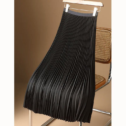 Accordion Pleat Skirt Solid Versatile Satin Skirt