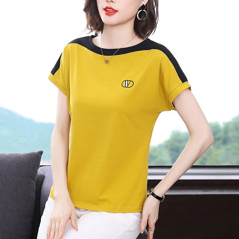 Pure Cotton Round Neck Loose Fit Slimming Short Sleeve Tee