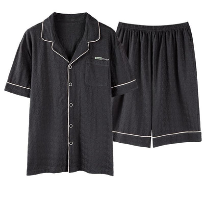 Conjunto de pijama de manga corta y botones delanteros de jacquard de licra