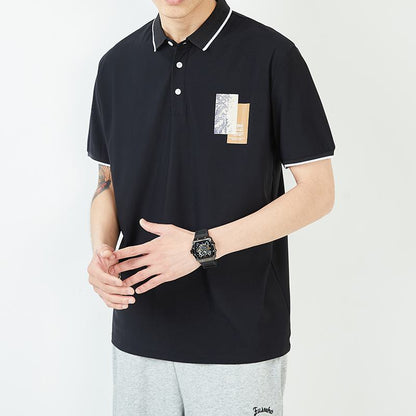 Elasticity Lapel Loose-Fit Business Silky Short Sleeve Polo Shirt