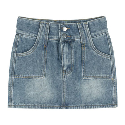 Button Front Niche Washed Out Retro Bodycon Denim Skirt