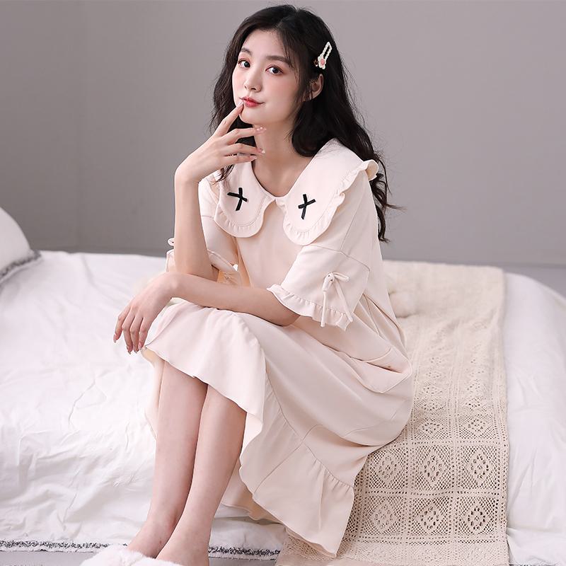 Pocket Tightly Woven Pure Cotton Butterfly Night Dress