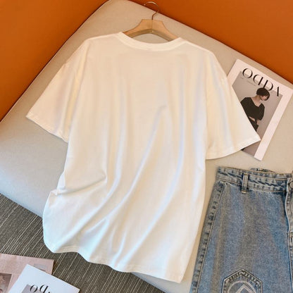 Camiseta de manga corta de algodón puro de ajuste holgado y tejido de algodón peinado con estampado