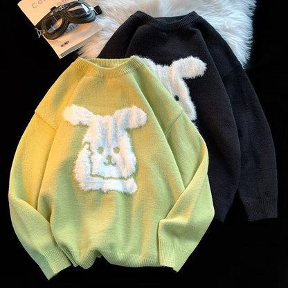 Pull en tricot ample à col rond avec un petit lapin paresseux