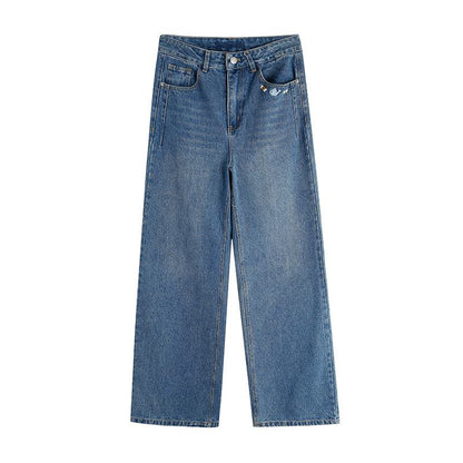 Straight-Leg-Jeans mit Stickerei, lockerer Schnitt und schlichtes Design