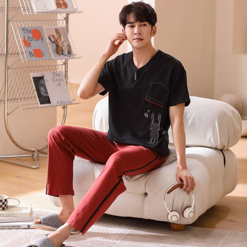 Short Sleeves Tightly Woven Pure Cotton V-Neck Lounge Set