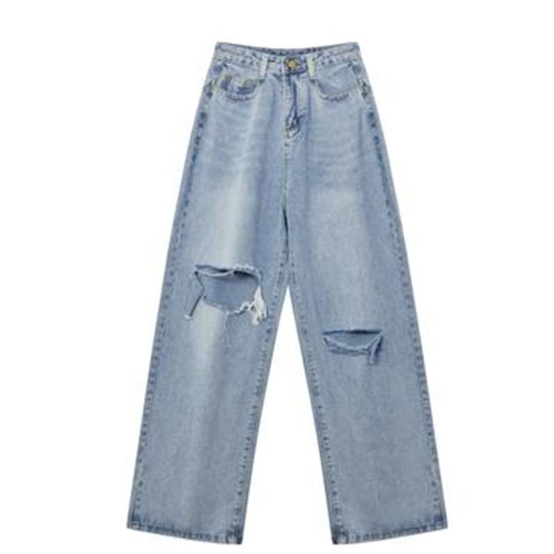 Jeans rectos de talle alto con ajuste holgado y abertura