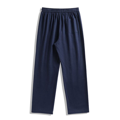 Pantalon de survêtement en coton pur avec taille élastique à cordon et lavage polyvalent