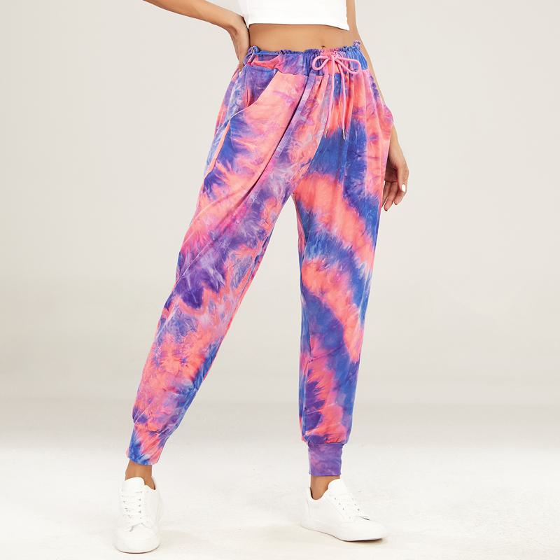 Pantalones deportivos de correr con estampado de atado elástico para yoga y fitness