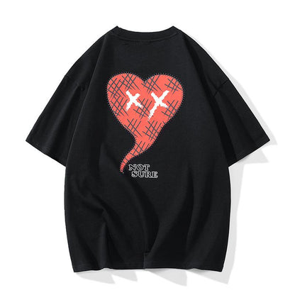 T-shirt à manches courtes, ample et confortable avec motif polyvalent de cœur en coton pur.