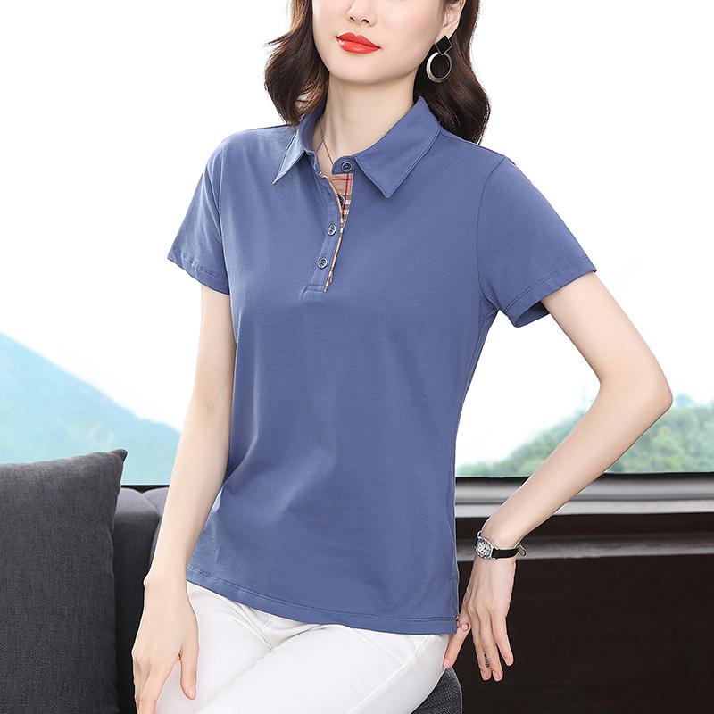 Slimming Button Loose Fit Pure Cotton Lapel Short Sleeve Tee