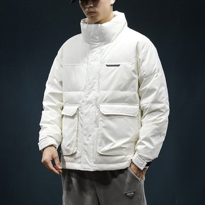 Thickened Stand-Up Collar Workwear Style White Duck Down Casual Down Jacket
