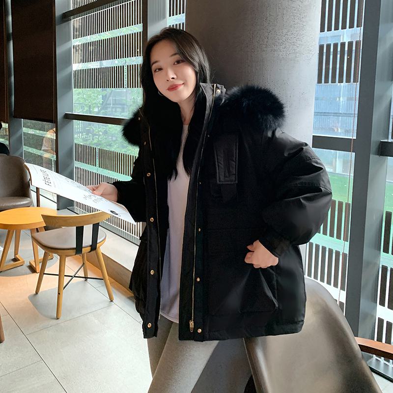 Chic Workwear Plus Fur Collar Parka