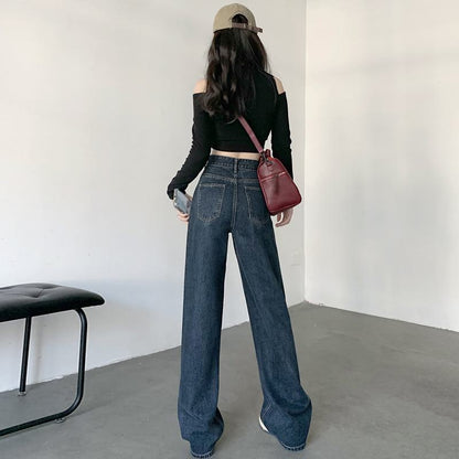 Dunkel gefärbte, figurbetonende Cropped-, Regular- und Long-Jeans mit hoher Taille