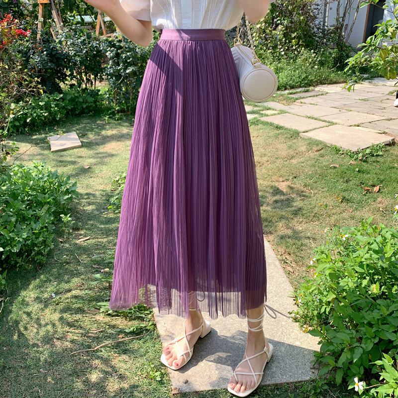 Mesh Fairy Skirt Pleated Two Layer Midi Skirt