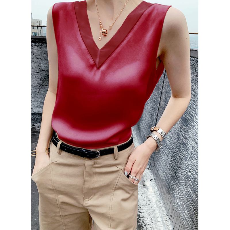 Loose-Fit Satin Finish Matching Acetic Acid Worn Outside Tank Top