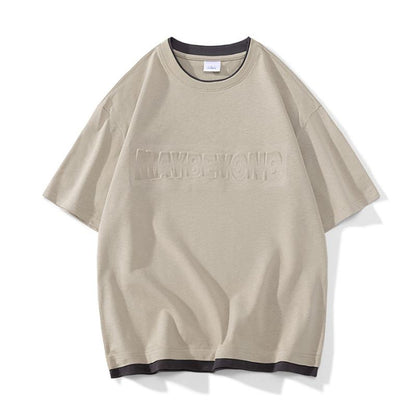 Bequemes, trendiges und vielseitiges Rundhals-T-Shirt aus reiner Baumwolle mit kurzen Ärmeln