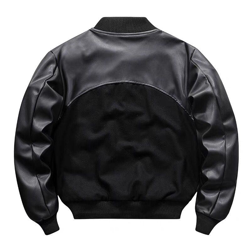 Embroidery Faux Leather Retro Patchwork Loose Fit Bomber Jacket