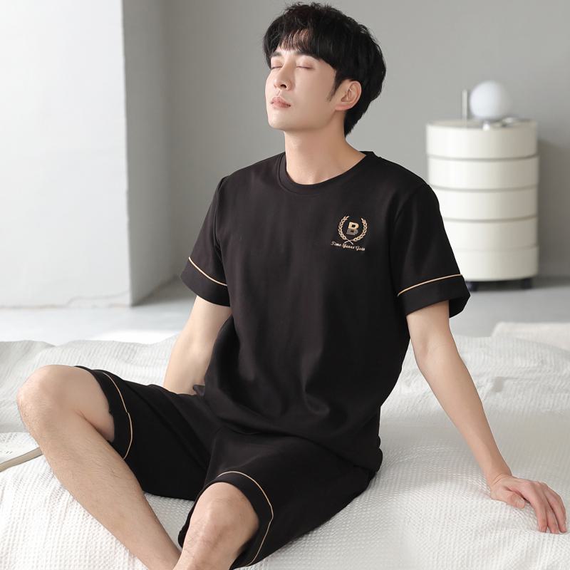 Black Round Neck Tightly Woven Pure Cotton Letter Lounge Set