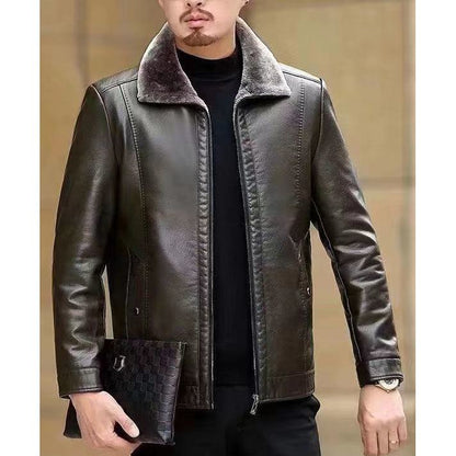 Fleece-Lined Full Zip Leather Jacket