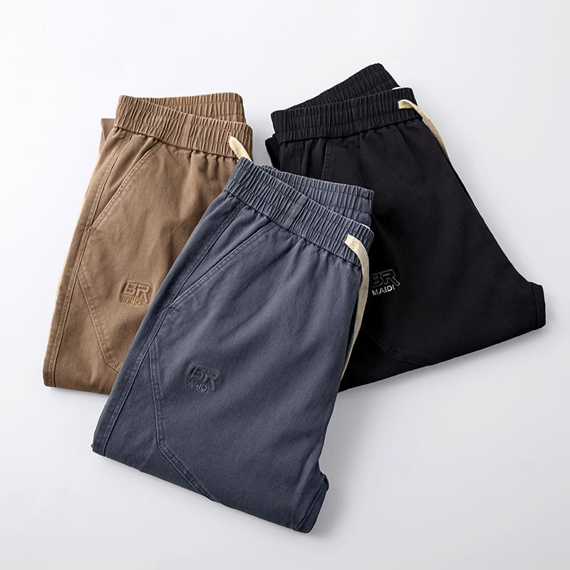 Pantalones sueltos de algodón puro con cintura elástica versátil y ajuste holgado