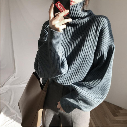 Suéter de punto de estilo Harajuku, holgado, cuello redondo y cintura fruncida