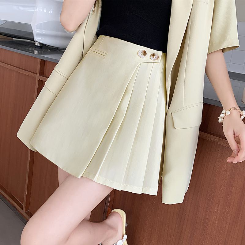 Falda plisada de talle alto de color sólido en línea A