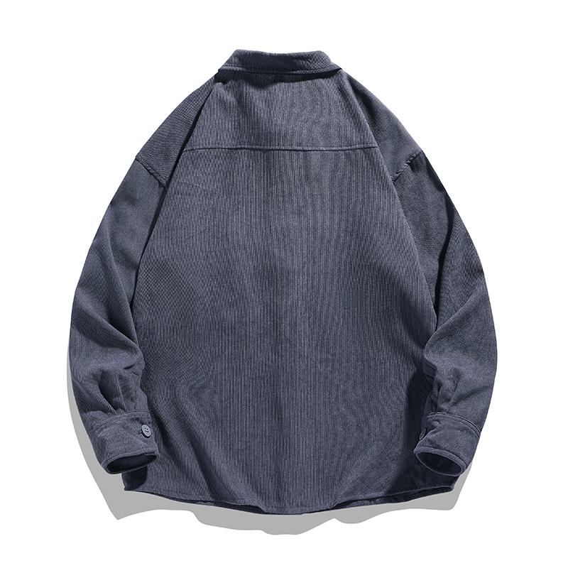 Faux Two-Piece Corduroy Trendy Workwear Patchwork Retro Long Sleeve Shirt