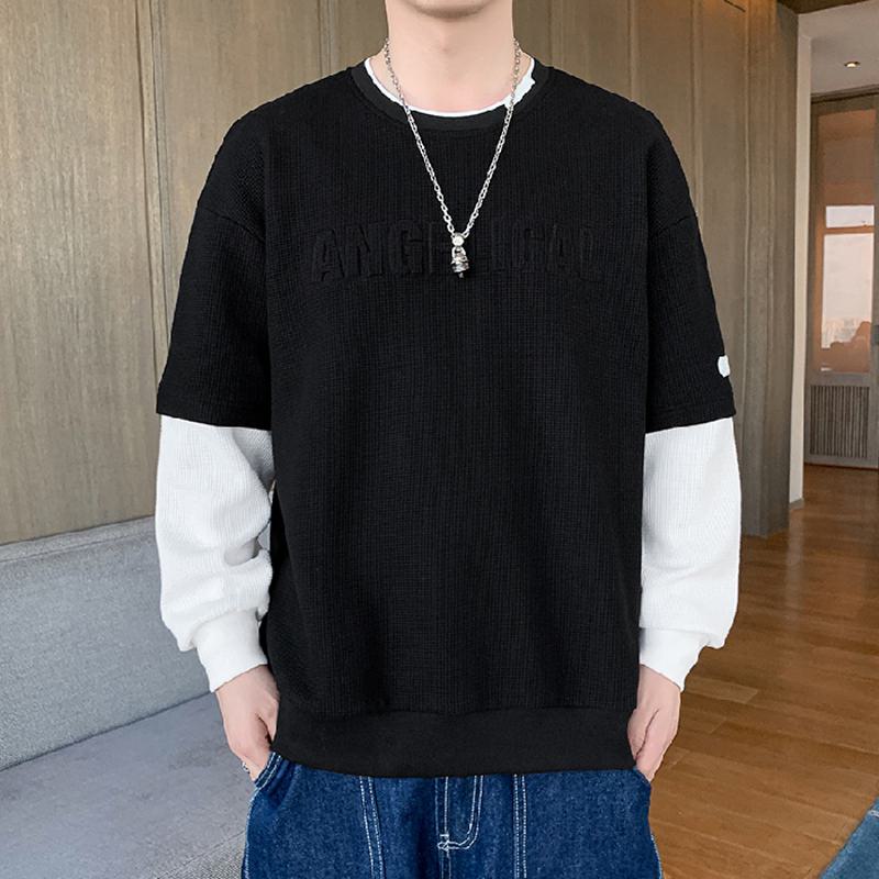 Sweatshirt à col rond élégant en patchwork faux deux pièces
