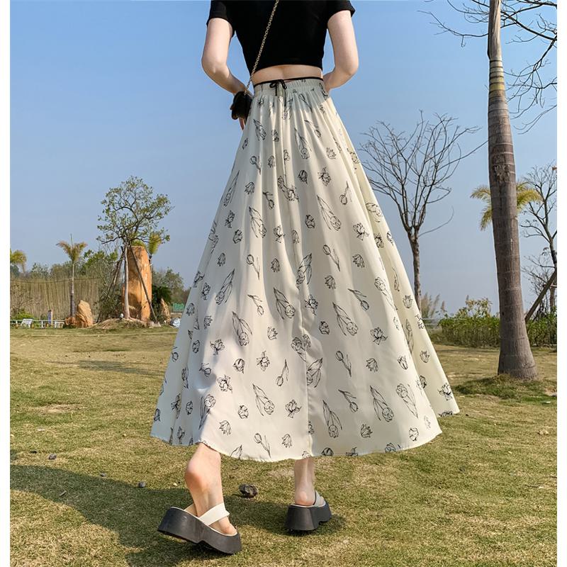Fairy Skirt Long Style Floral A-Line Mesh Skirt
