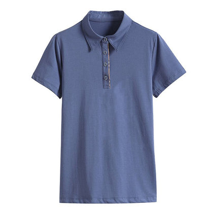 Kurzarm-T-Shirt mit Reverskragen aus reiner Baumwolle, lockerer Schnitt und schlankmachende Knöpfe.
