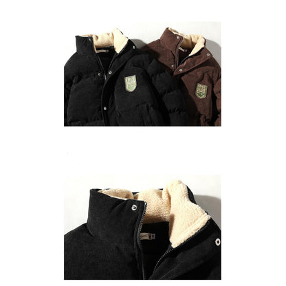 Stand-Up Collar Thickened Loose Fit Corduroy Puffer Jacket