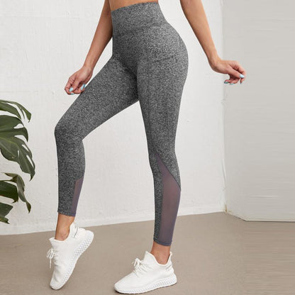 High-Waisted Yoga Tight-Fitting Sports Fitness Running Patchwork Mesh Sports Leggings