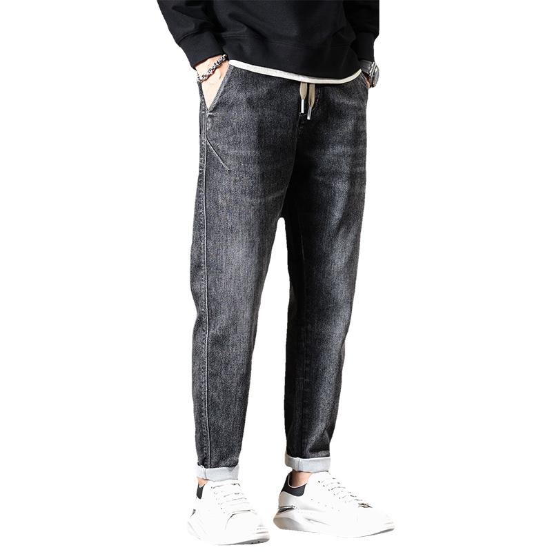 Jeans de cintura elástica con cordón, ajuste ceñido recto y suelto