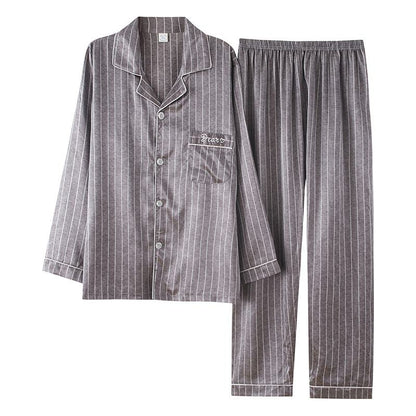 Langarm-Pyjama-Set aus Seide mit Kragen und Knopfleiste