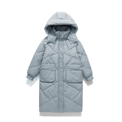 Loose Fit Full-Length Plus Thickened Hooded Puffer Jacket