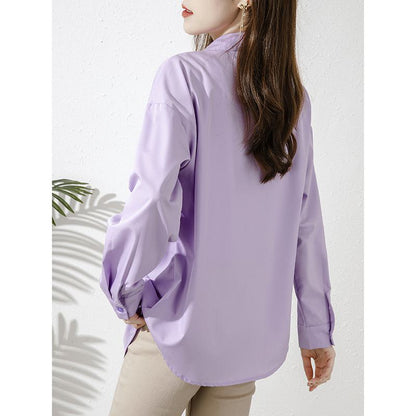 Loose Fit Long Sleeve Purple Outerwear Sun Protection Thin Casual Shirt