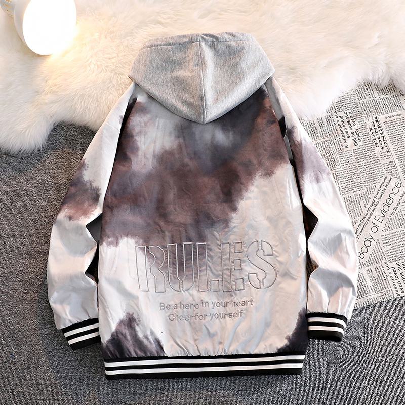 Drawstring Casual Letter Print Clouds Colorful Raincoat Hooded Jacket