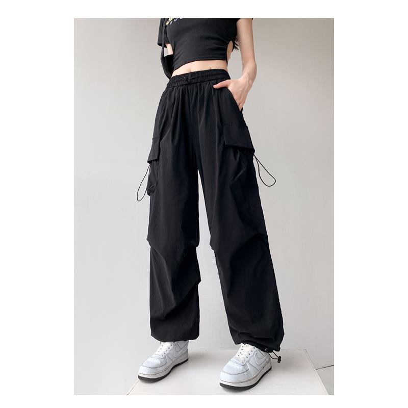 Pantalones cargo de cintura alta de pierna ancha con cordón y cintura elástica de secado rápido