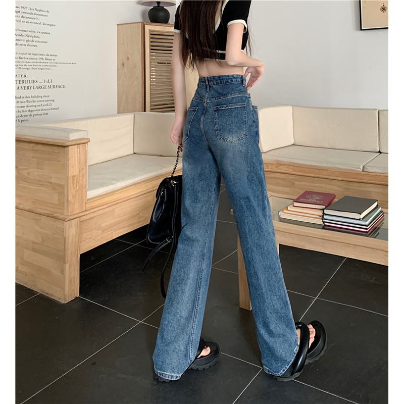 Slimming High-Waisted Lengthened Niche Floor-Length Draping Straight Wide-Leg Jeans