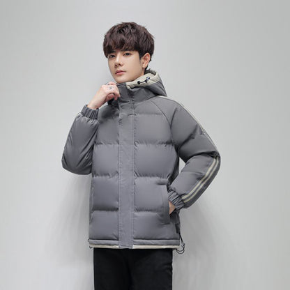 Two Stripes Trendy Hooded Thickened Puffer Jacket