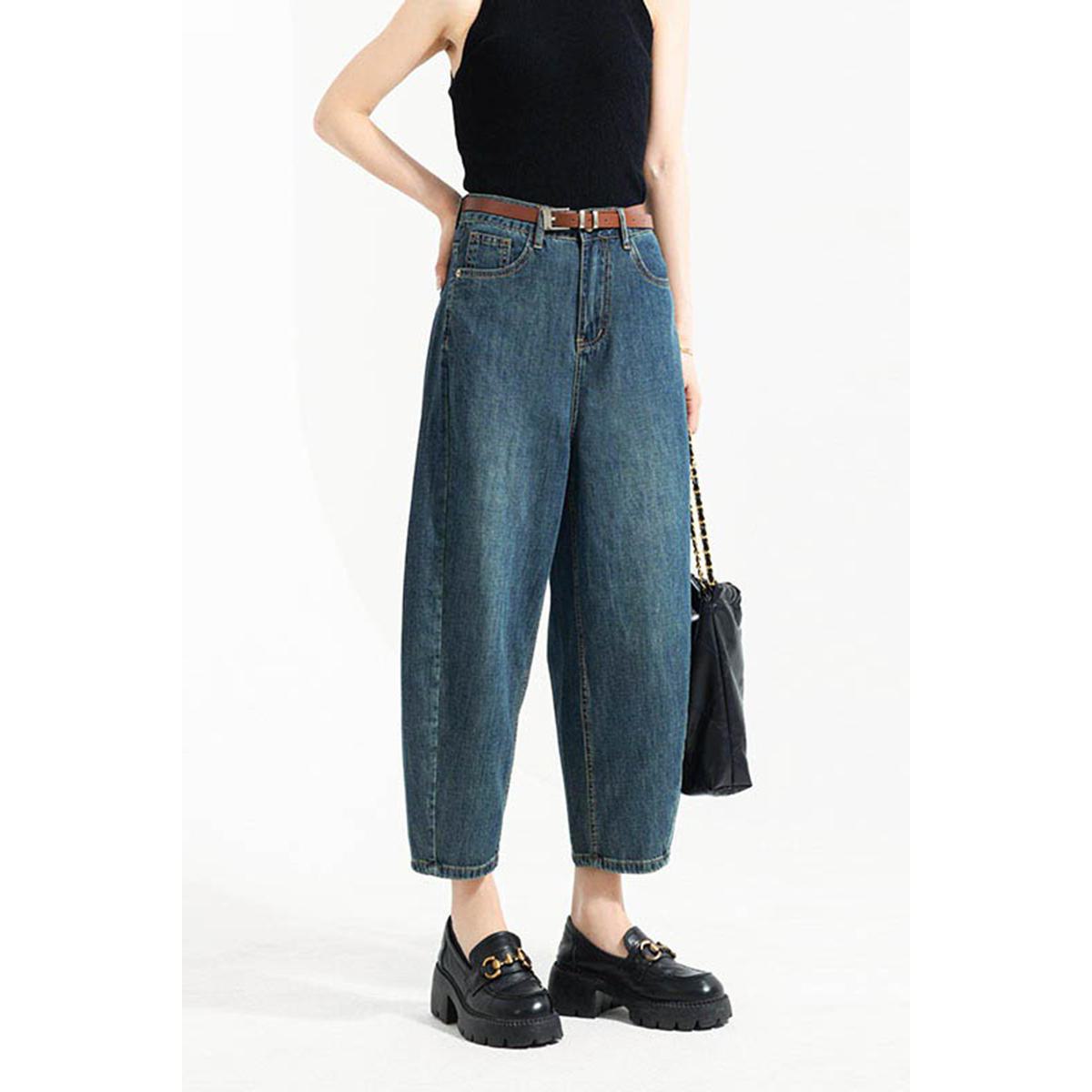 Thin Wide-Leg Banana-Shaped Cropped Jeans