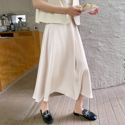 ハイウエストのエラスティックフルスカートスタイルのサテンスカート