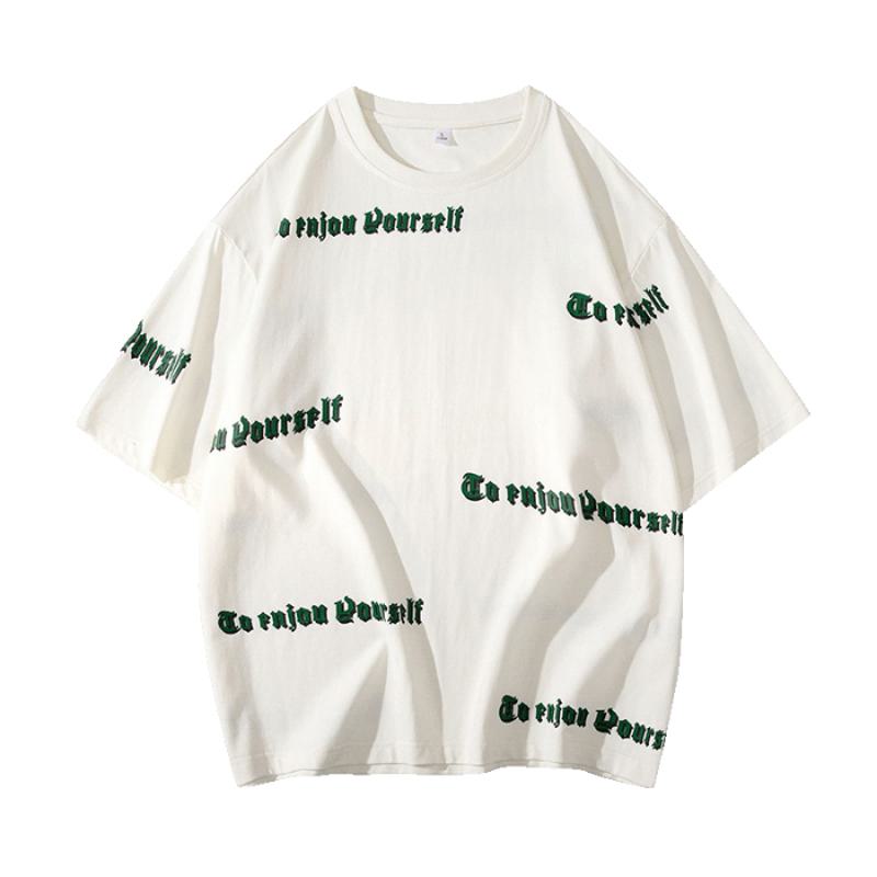 Bequemes T-Shirt aus reiner Baumwolle mit lässigen Schultern und kurzen Ärmeln