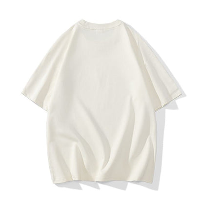 Camiseta de manga corta suelta con detalle de parche, hombros caídos, ajuste holgado y cómodo de algodón puro y a la moda.
