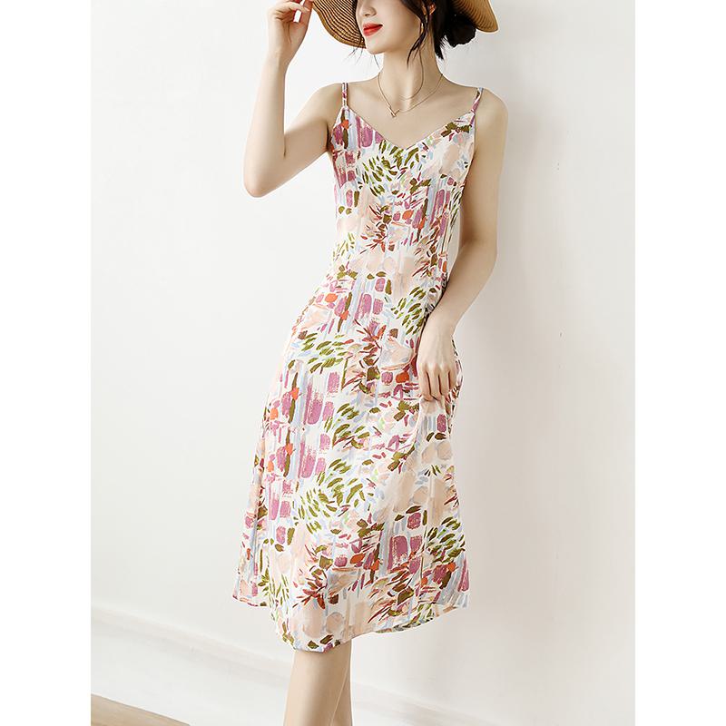 French Style Floral Print Oil Painting Print Dress