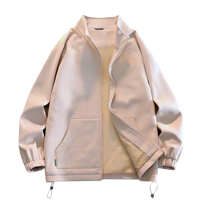 Drawstring Casual Loose Fit Solid Color Harrington Jacket