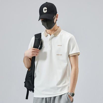 Hochwertiges, kurzärmeliges Polo-Shirt aus reiner Baumwolle mit elastischem Revers