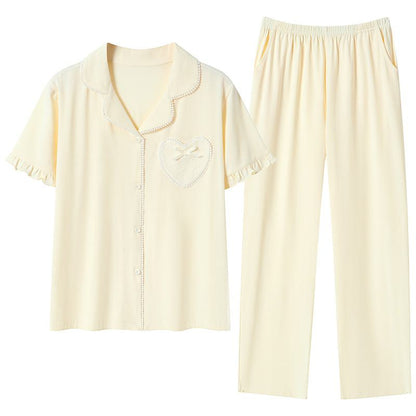 Conjunto de Pijama de Algodón Puro de Color Sólido con Botones Delanteros y Forma de Corazón de Lycra