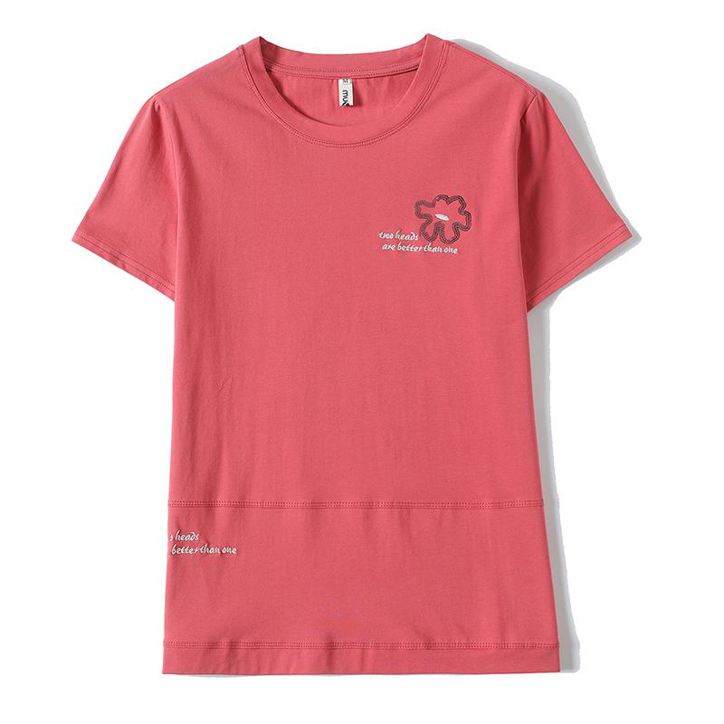 Camiseta de manga corta de algodón puro con lentejuelas y bordado de letras